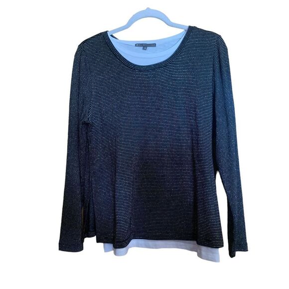 Elliott Lauren Size Medium Multicolor Metallic Stripe Layered Tunic Top Blouse - Picture 1 of 8